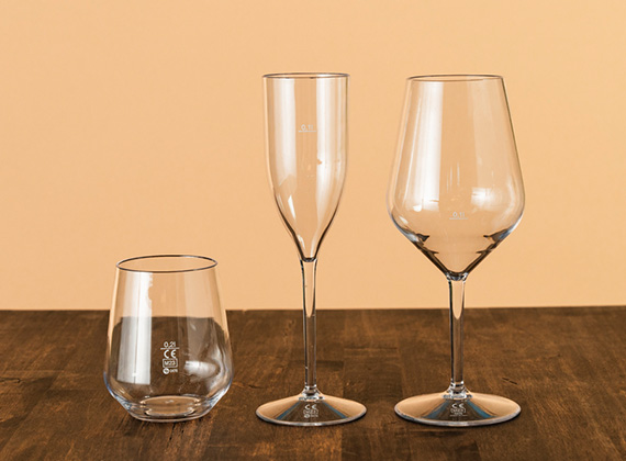 Duni reusable assortment wine glass, champagne glass and water glass